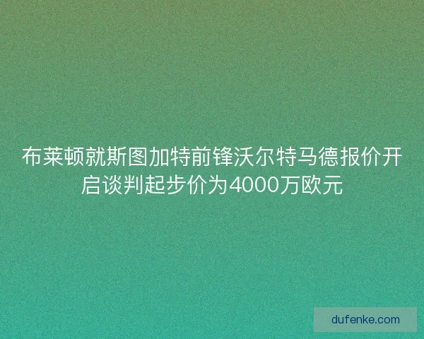 布莱顿就斯图加特前锋沃尔特马德报价开启谈判起步价为4000万欧元