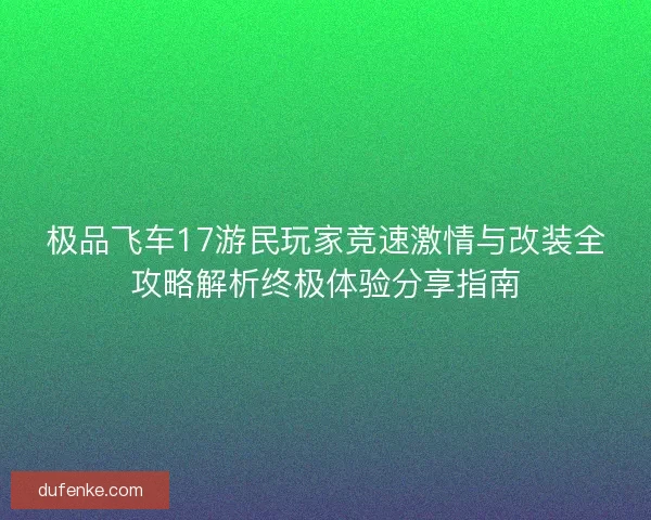 极品飞车17游民玩家竞速激情与改装全攻略解析终极体验分享指南